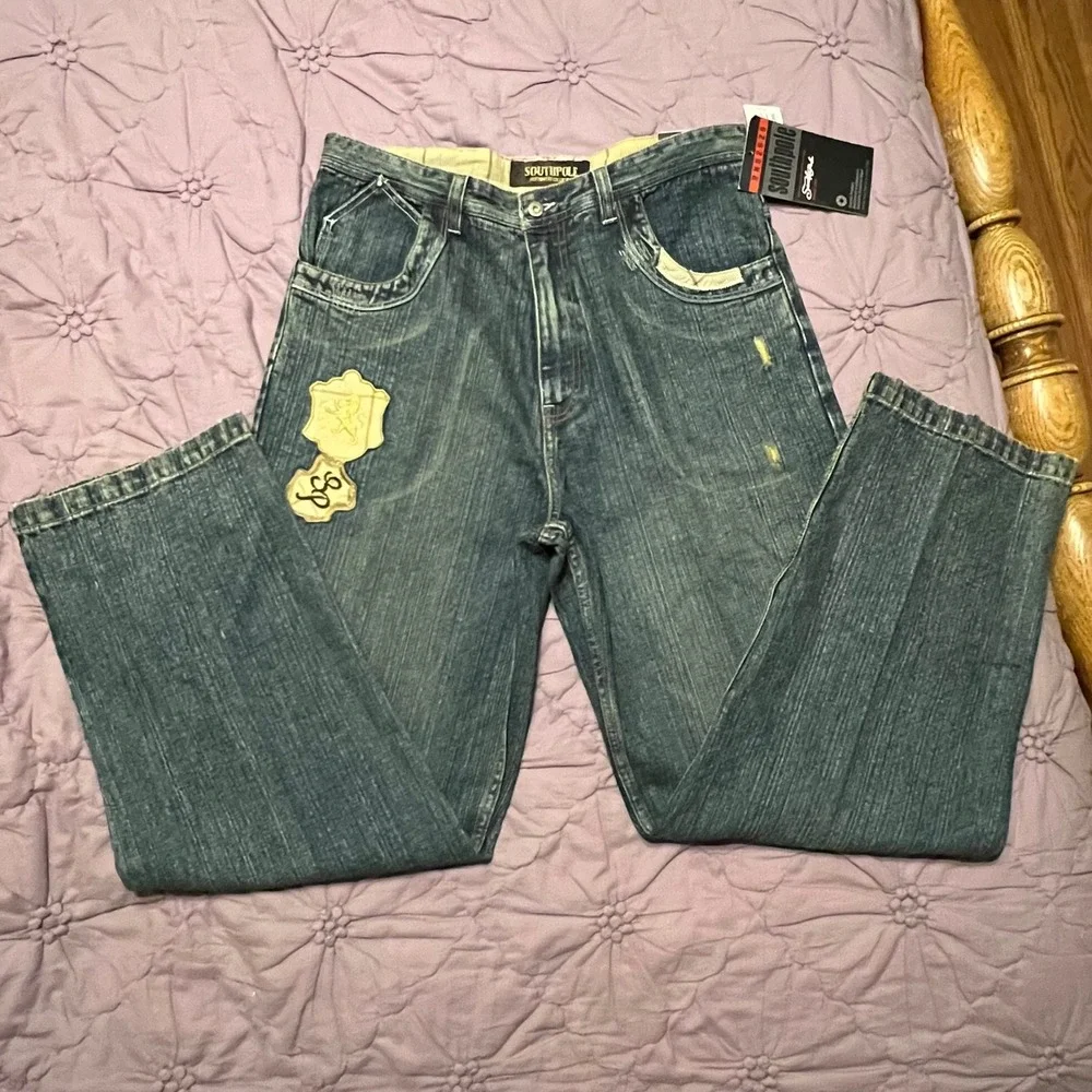 NWT Southpole Authentic Collection Baggy Jeans Embroidered Crest Mens 36x34
